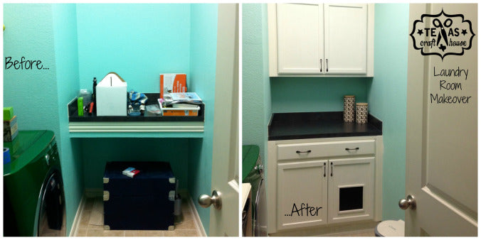 Laundry Room Makeover: Built-in Litter Box Cabinet