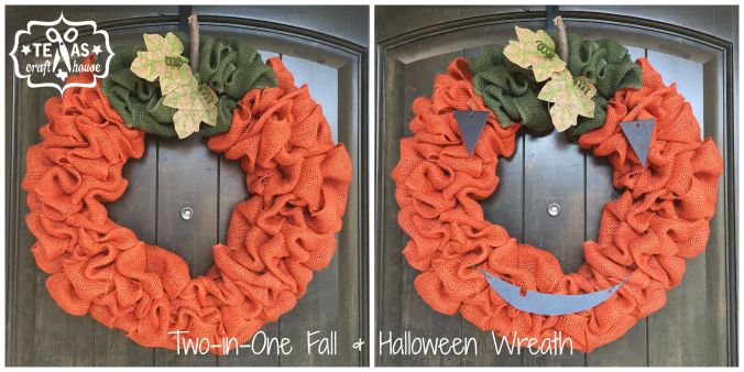 Two in One Fall and Halloween Burlap Wreath