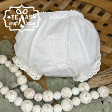 Load image into Gallery viewer, Monogrammed Heirloom Lace Trim Baby Bloomers