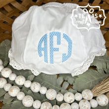 Load image into Gallery viewer, Monogrammed Heirloom Lace Trim Baby Bloomers