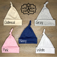 Load image into Gallery viewer, Monogrammed Newborn Top Knot Baby Hat