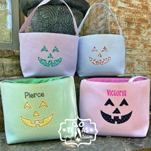 Load image into Gallery viewer, Seersucker Jack o Lantern Trick or Treat Bag
