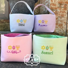 Load image into Gallery viewer, Hanukkah Seersucker Personalized Reusable Gift Bag