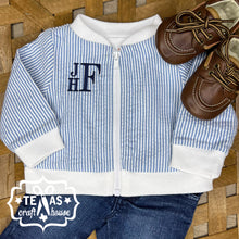 Load image into Gallery viewer, Monogrammed Infant Light Blue Seersucker Jacket