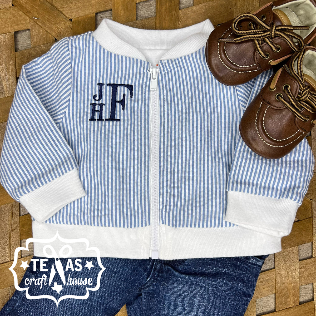 Monogrammed Infant Light Blue Seersucker Jacket – Texas Craft House