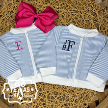 Load image into Gallery viewer, Monogrammed Infant Light Blue Seersucker Jacket