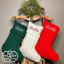 Load image into Gallery viewer, Monogrammed Cable Knit Christmas Stocking with Faux Leather Patch