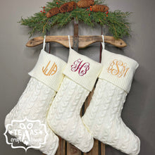 Load image into Gallery viewer, Monogrammed Cable Knit Christmas Stocking with Faux Leather Patch
