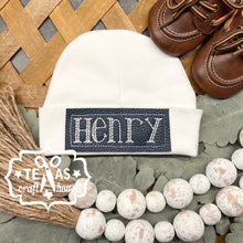 Load image into Gallery viewer, Monogrammed Newborn Baby Hat with Faux Leather Patch