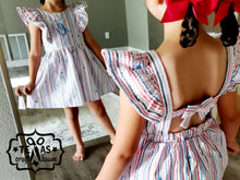 Load image into Gallery viewer, Monogrammed Toddler Americana Seersucker Ruffle Sleeve Dress