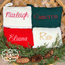 Load image into Gallery viewer, Monogrammed Cable Knit Christmas Stocking with Faux Leather Patch