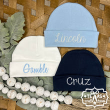 Load image into Gallery viewer, Custom Monogrammed Newborn Baby Hat