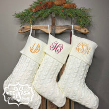 Load image into Gallery viewer, Monogrammed Cable Knit Christmas Stocking - Red, Green, Creme Christmas Stocking - Monogrammed Christmas Home Decorations