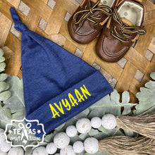 Load image into Gallery viewer, Monogrammed Newborn Top Knot Baby Hat