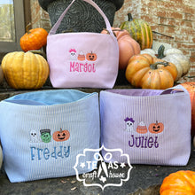 Load image into Gallery viewer, Seersucker Personalized Halloween Trick or Treat Bag