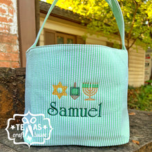 Load image into Gallery viewer, Hanukkah Seersucker Personalized Reusable Gift Bag