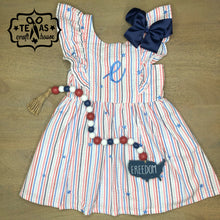 Load image into Gallery viewer, Monogrammed Toddler Americana Seersucker Ruffle Sleeve Dress