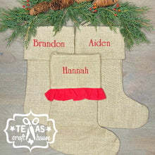 Load image into Gallery viewer, Monogrammed Burlap Christmas Stocking - Burlap Christmas Stocking - Monogrammed Christmas Home Decorations
