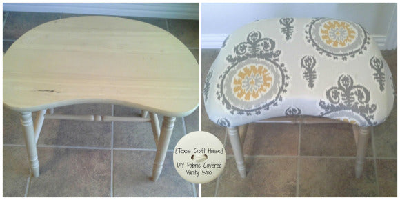DIY Fabric Covered Vanity Stool or Chair