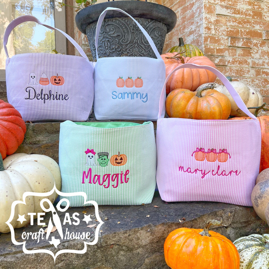 Seersucker Personalized Halloween Trick or Treat Bag