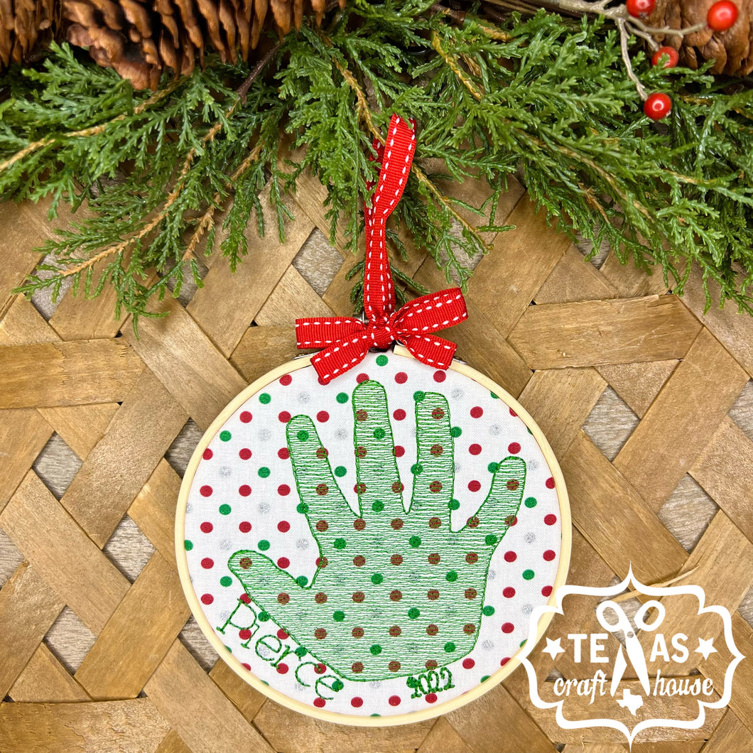 Keepsake Christmas Ornament with Handprint Custom Monogrammed