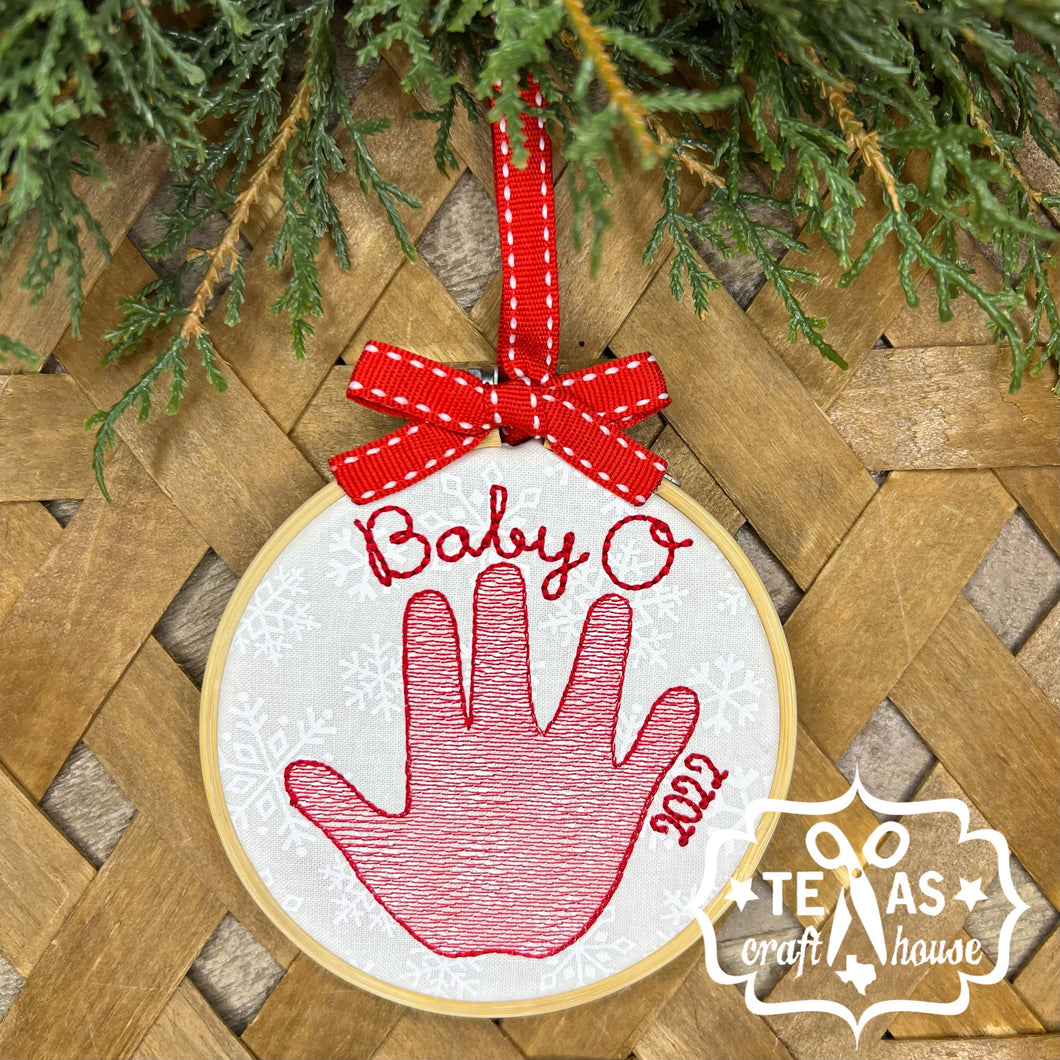 Keepsake Christmas Ornament with Handprint Custom Monogrammed