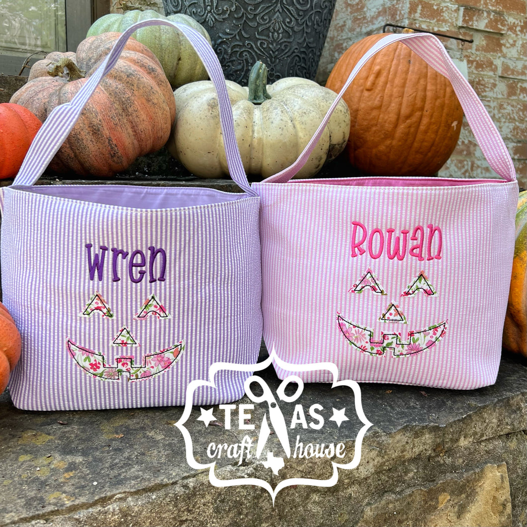 Seersucker Jack o Lantern Trick or Treat Bag