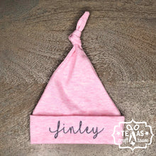 Load image into Gallery viewer, Monogrammed Newborn Top Knot Baby Hat
