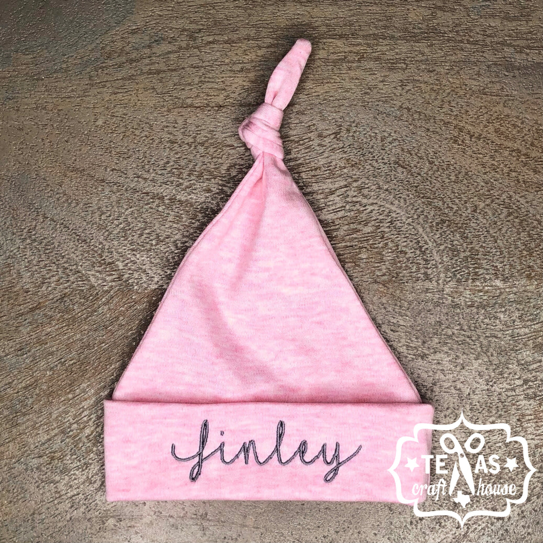 Monogrammed Newborn Top Knot Baby Hat