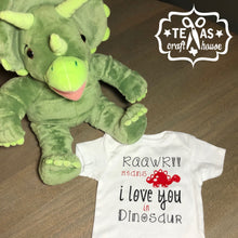 Load image into Gallery viewer, Rawr Means I Love You in Dinosaur Valentine&#39;s Day Bodysuit
