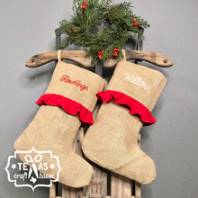 Load image into Gallery viewer, Monogrammed Burlap Christmas Stocking - Burlap Christmas Stocking - Monogrammed Christmas Home Decorations
