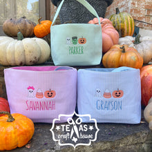 Load image into Gallery viewer, Seersucker Personalized Halloween Trick or Treat Bag

