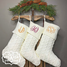 Load image into Gallery viewer, Monogrammed Cable Knit Christmas Stocking with Faux Leather Patch
