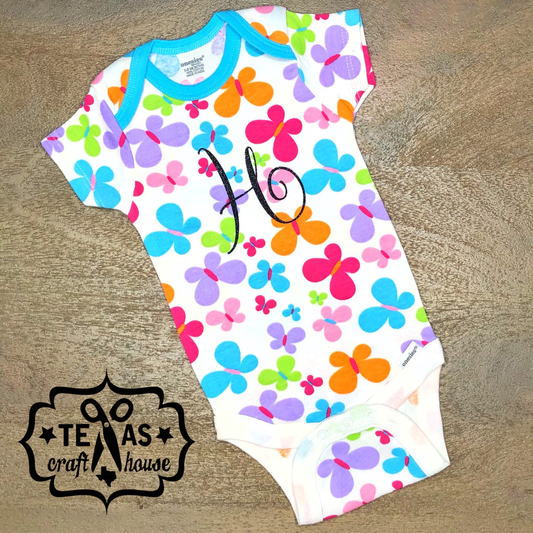 Personalized Glitter First Initial Butterfly Bodysuit