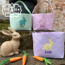 Load image into Gallery viewer, Seersucker Monogrammed Easter Bunny Basket
