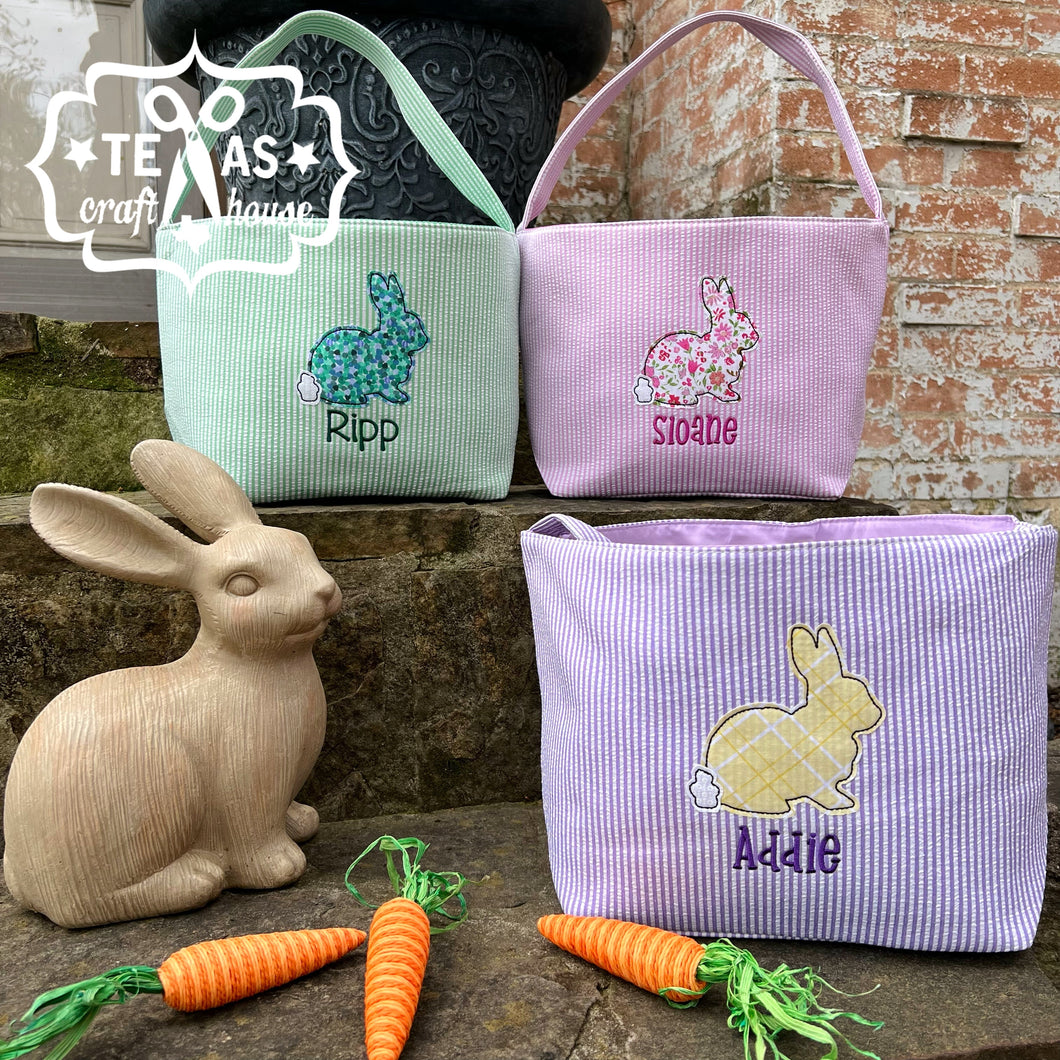 Seersucker Monogrammed Easter Bunny Basket