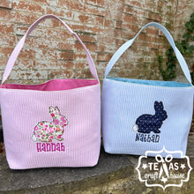 Load image into Gallery viewer, Seersucker Monogrammed Easter Bunny Basket
