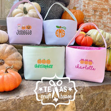 Load image into Gallery viewer, Seersucker Personalized Halloween Trick or Treat Bag
