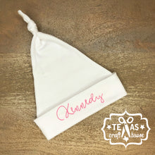 Load image into Gallery viewer, Monogrammed Newborn Top Knot Baby Hat
