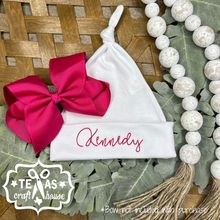Load image into Gallery viewer, Monogrammed Newborn Top Knot Baby Hat
