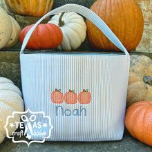 Load image into Gallery viewer, Seersucker Personalized Halloween Trick or Treat Bag
