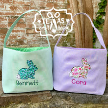 Load image into Gallery viewer, Seersucker Monogrammed Easter Bunny Basket
