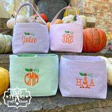 Load image into Gallery viewer, Seersucker Personalized Halloween Trick or Treat Bag

