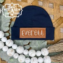 Load image into Gallery viewer, Monogrammed Newborn Baby Hat with Faux Leather Patch
