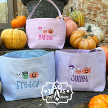 Load image into Gallery viewer, Seersucker Personalized Halloween Trick or Treat Bag
