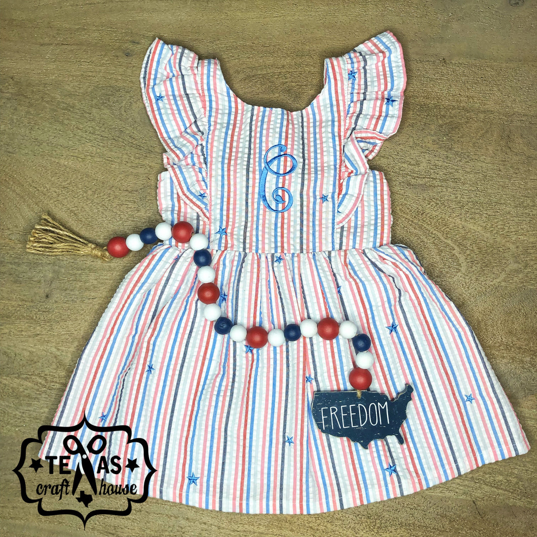 Monogrammed Toddler Americana Seersucker Ruffle Sleeve Dress