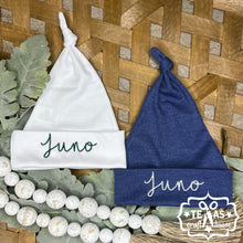 Load image into Gallery viewer, Monogrammed Newborn Top Knot Baby Hat

