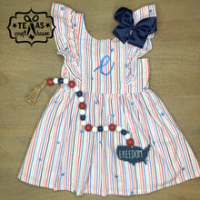 Load image into Gallery viewer, Monogrammed Toddler Americana Seersucker Ruffle Sleeve Dress

