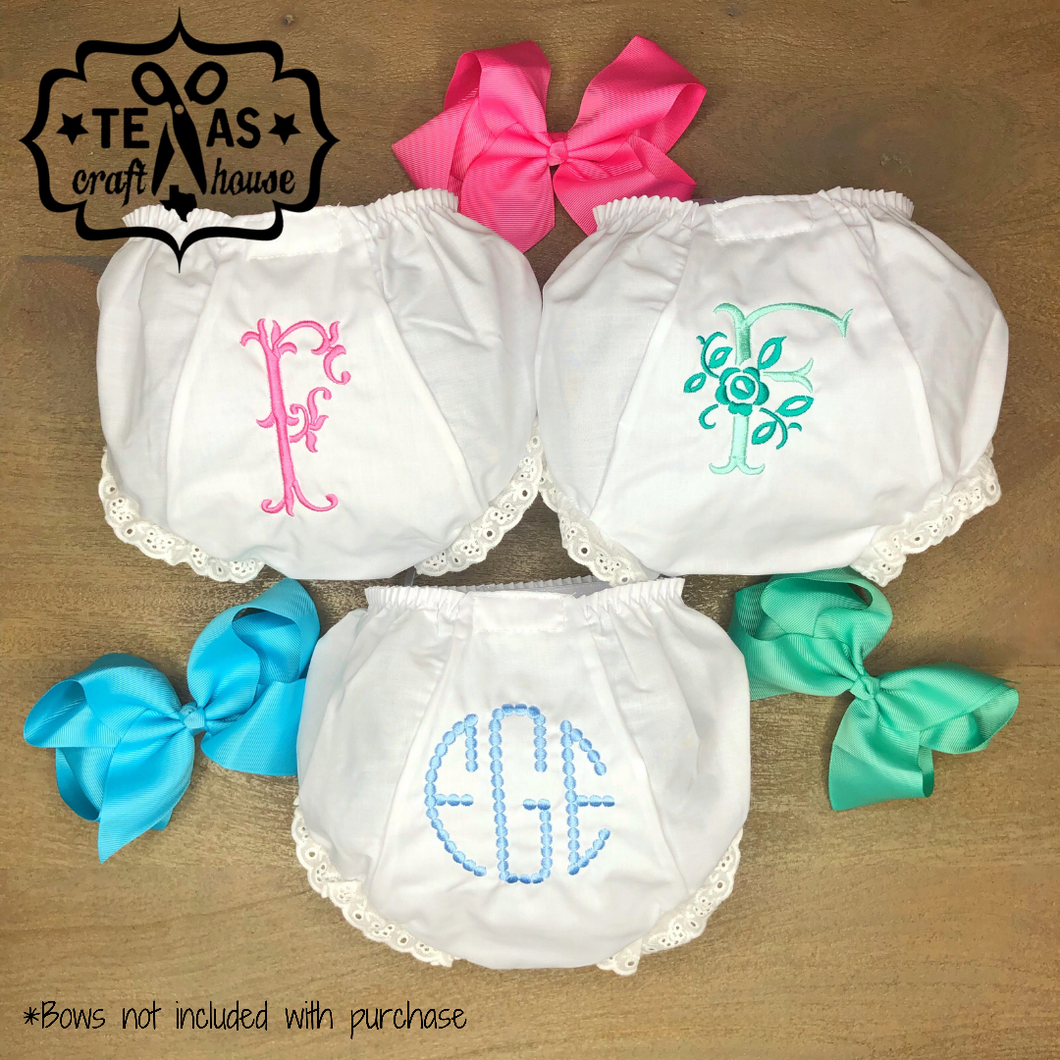 Monogrammed Lace Trim Baby Bloomers