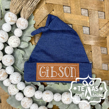 Load image into Gallery viewer, Monogrammed Newborn Baby Hat with Faux Leather Patch
